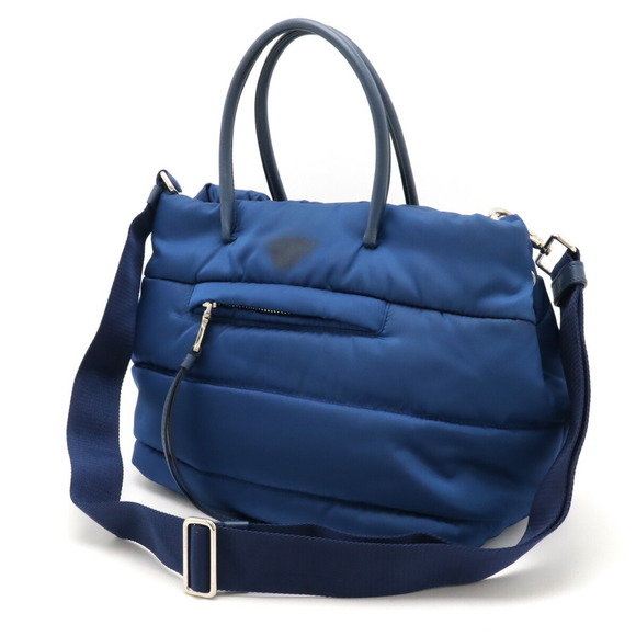 Prada Handbag Tote Nylon Bomber Leather Bag Blue - Picture 1 of 9